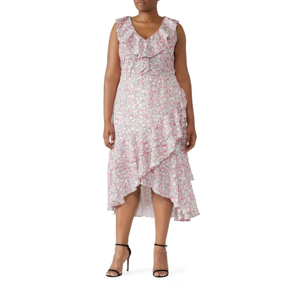 Eloquii Floral Ruffle Asymmetrical Sweetpea Midi Dress